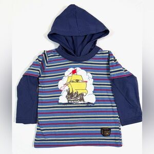 VINTAGE FISHER PRICE Toddler Hooded Long‎ Sleeve T Shirt 24 Months Pirate Ship